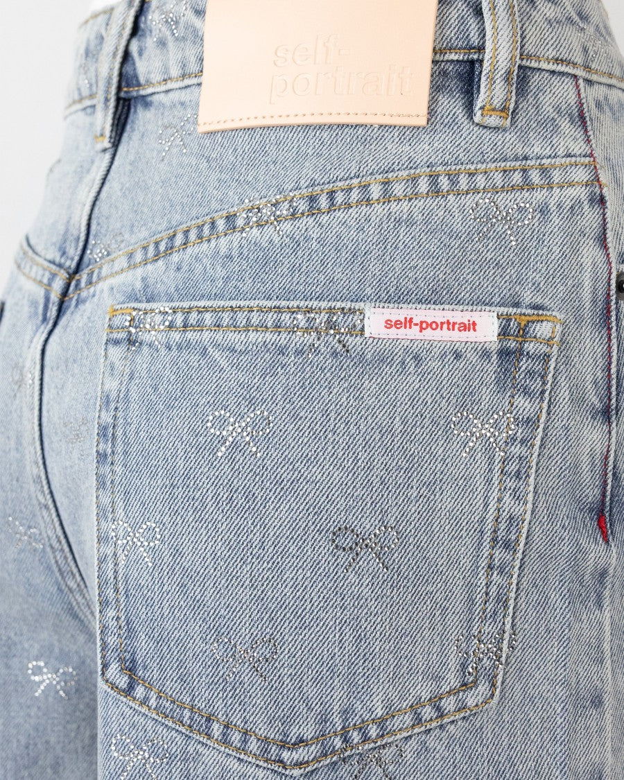 Self-Portrait Light Blue Jeans With Diamante Bow