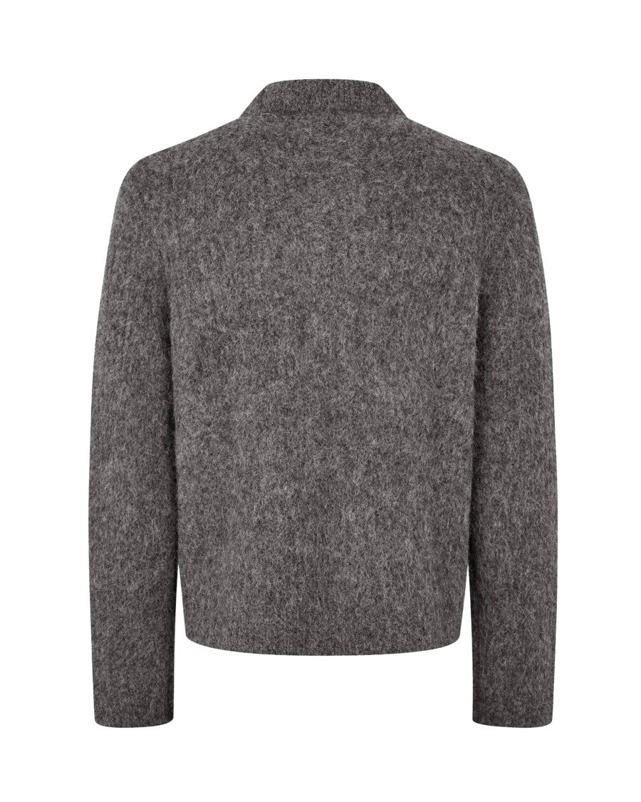 Samsøe Samsøe Dark Grey Sajob Zip Melange Brushed Zip-Through Cardigan