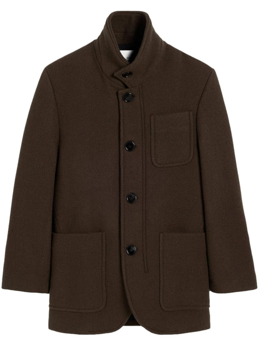 Ami Paris High Neck Coffee Brown Wool Coat