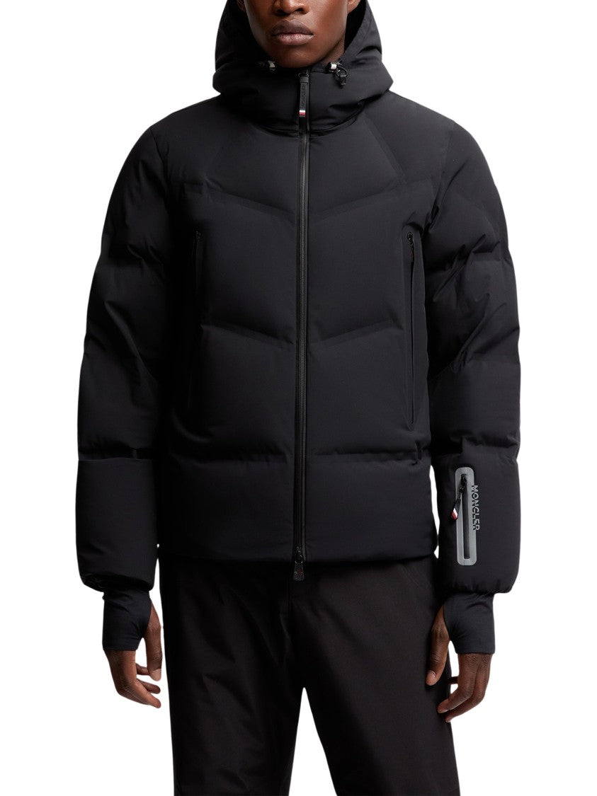 Moncler Grenoble Quilted Black Down Jacket With High Collar And Hood
