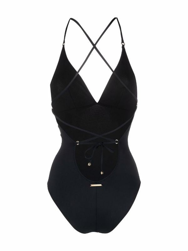 Stella Mccartney Deep V Neckline One-Piece Swimsuit With Crisscross Detail