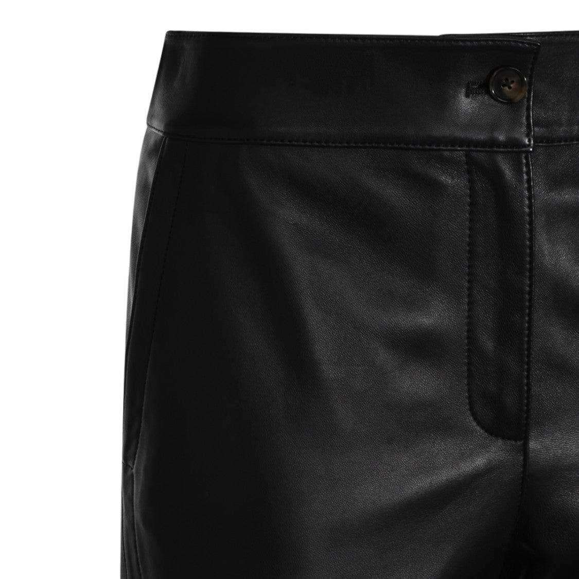 Ports 1961 Black Leather Cropped Straight-Leg Pants