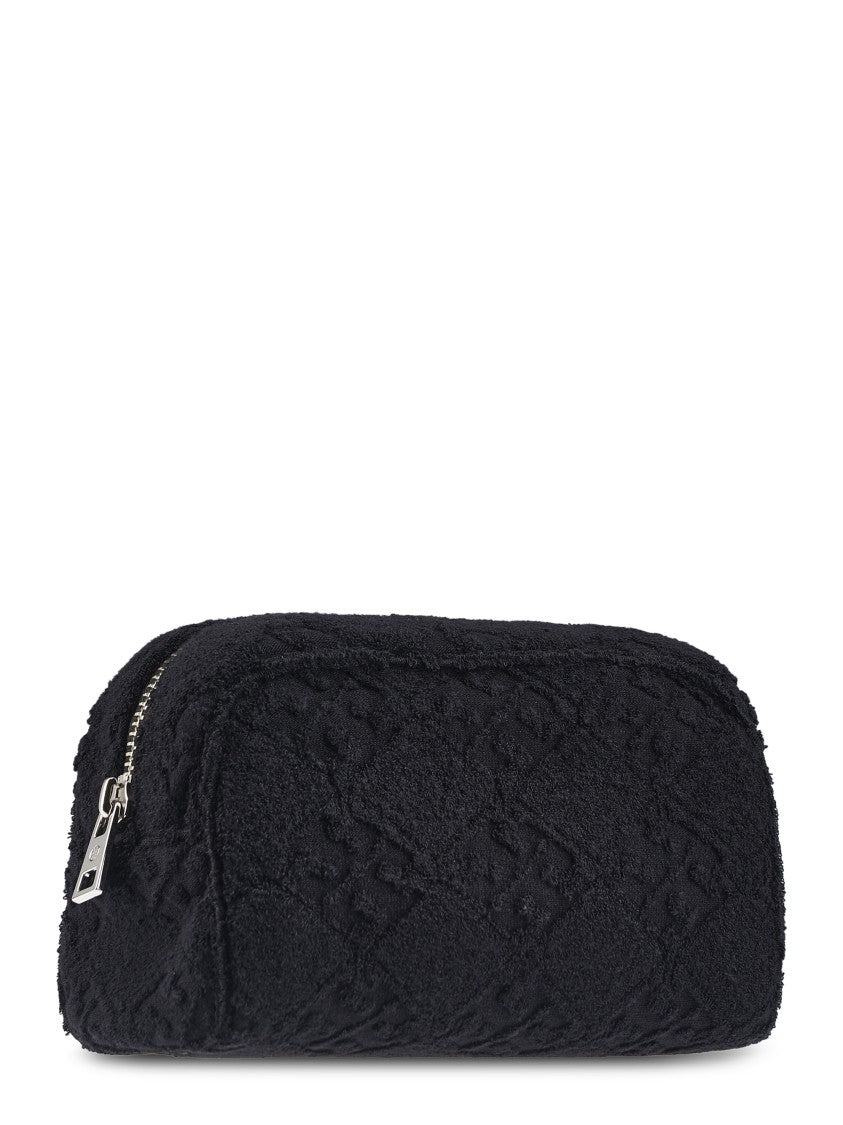 Tory Burch Textured Black Terry Pouch With Subtle Logo Pattern