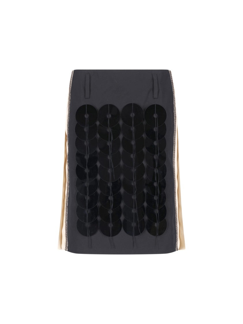 Marni Black Oversized Round Sequin Panel Midi Skirt