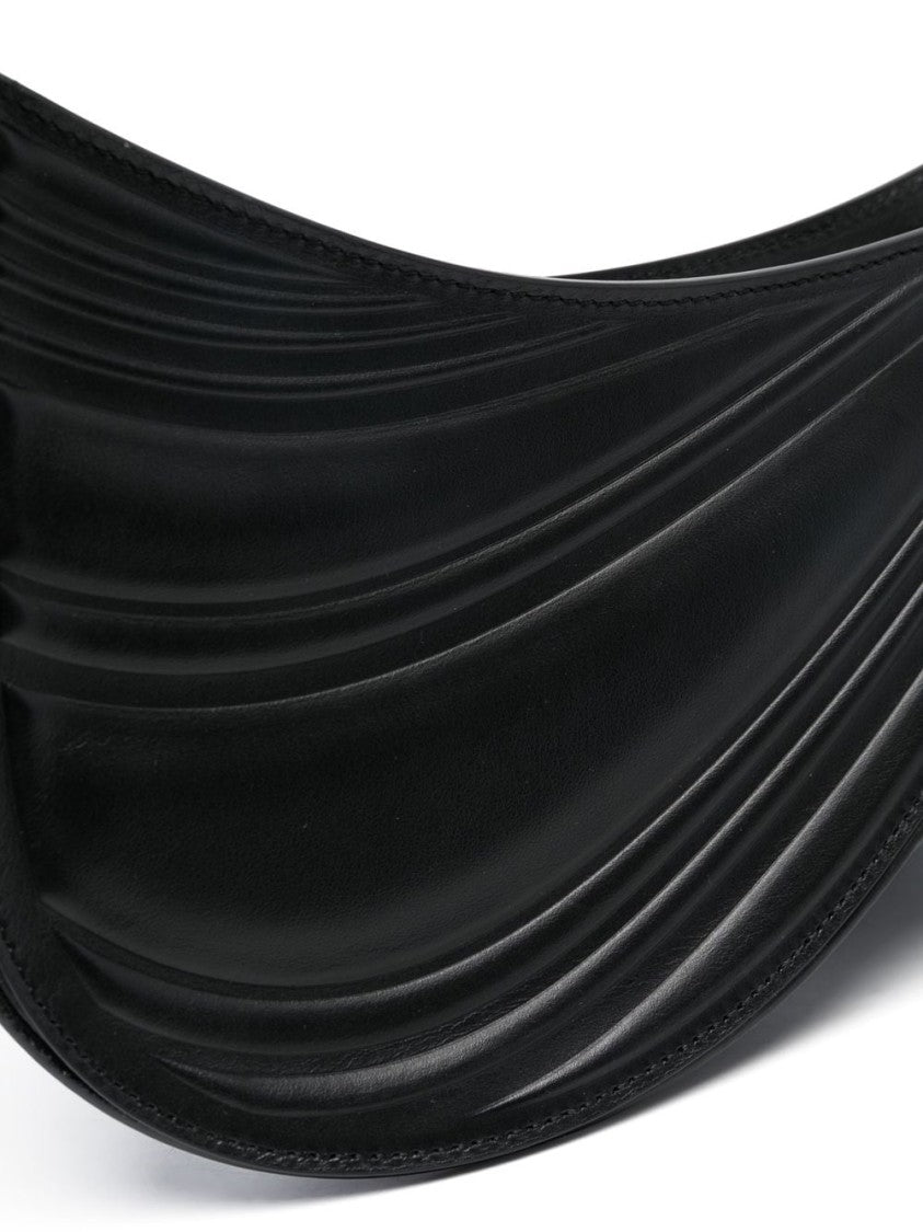 Mugler Spiral Curve Embossed Crossbody Bag In Black Calf Leather