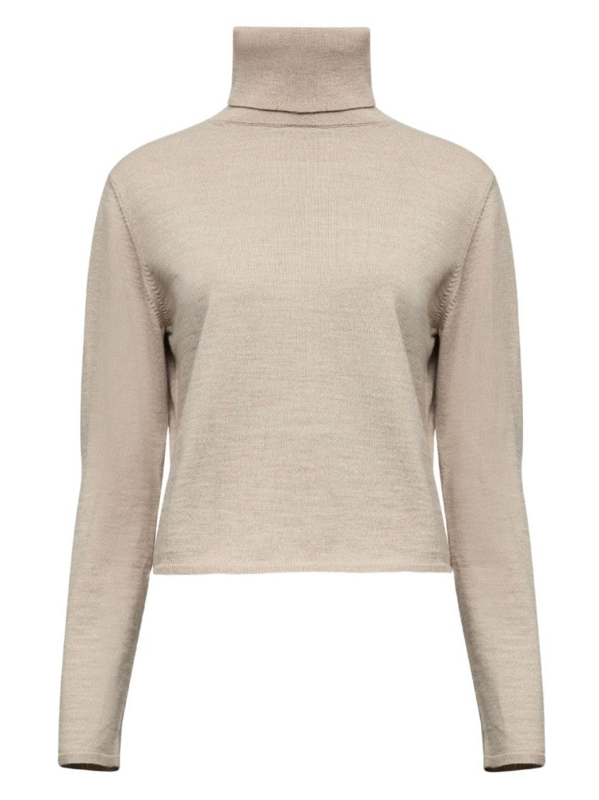 Mm6 By Maison Margiela Cropped Beige Sweater With High Turtleneck
