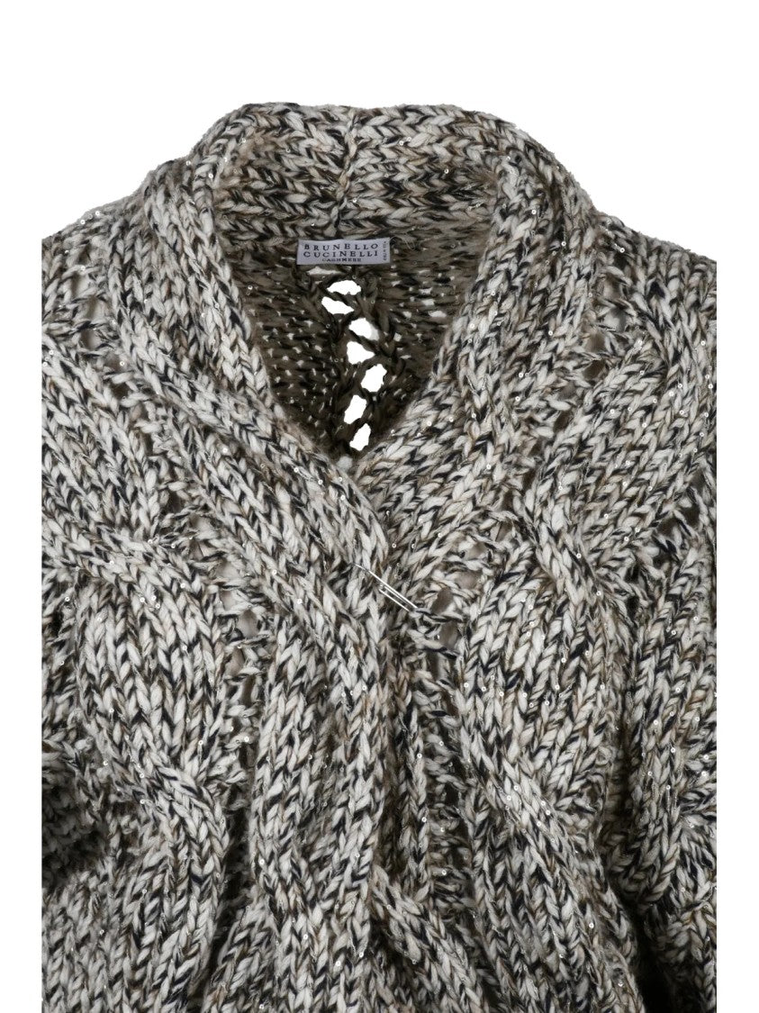 Brunello Cucinelli Cropped Chunky Knit Cardigan With Rhinestone Embellishments