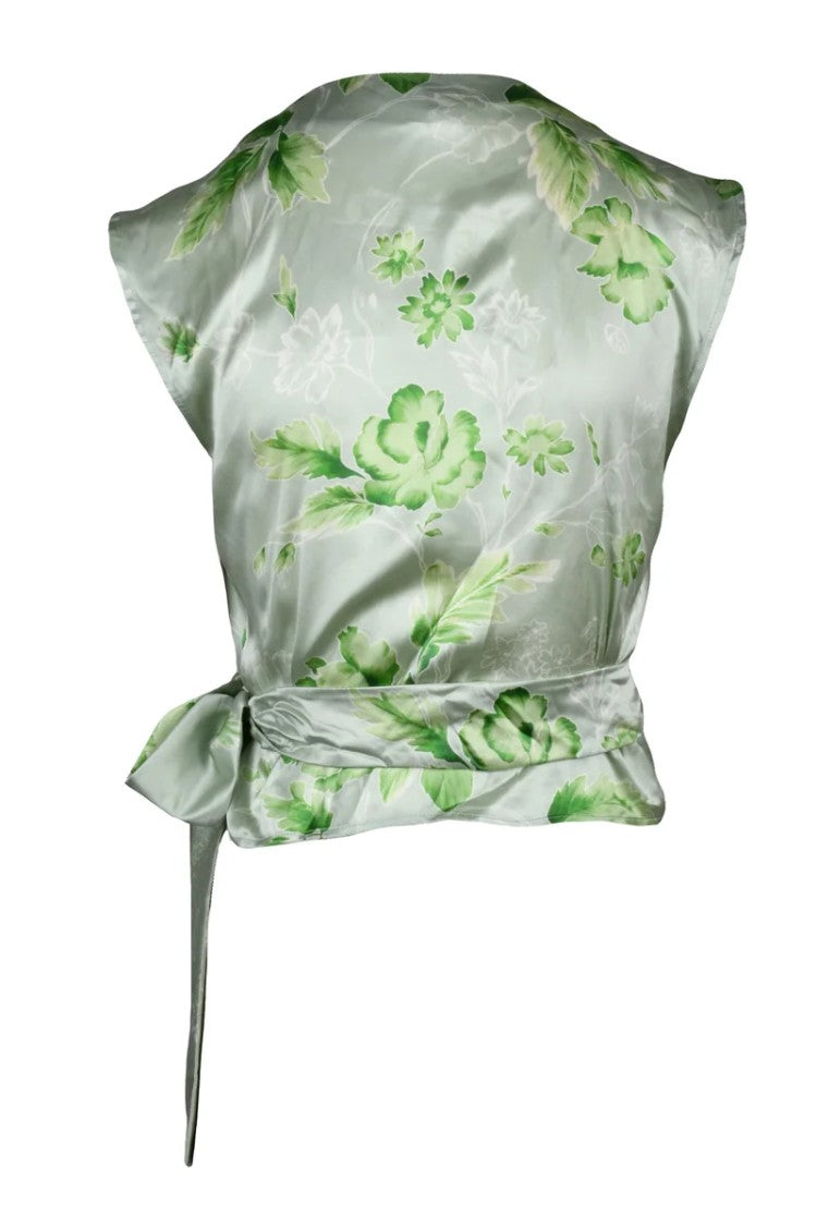 Marella Green Crossover Silk Satin Women Top