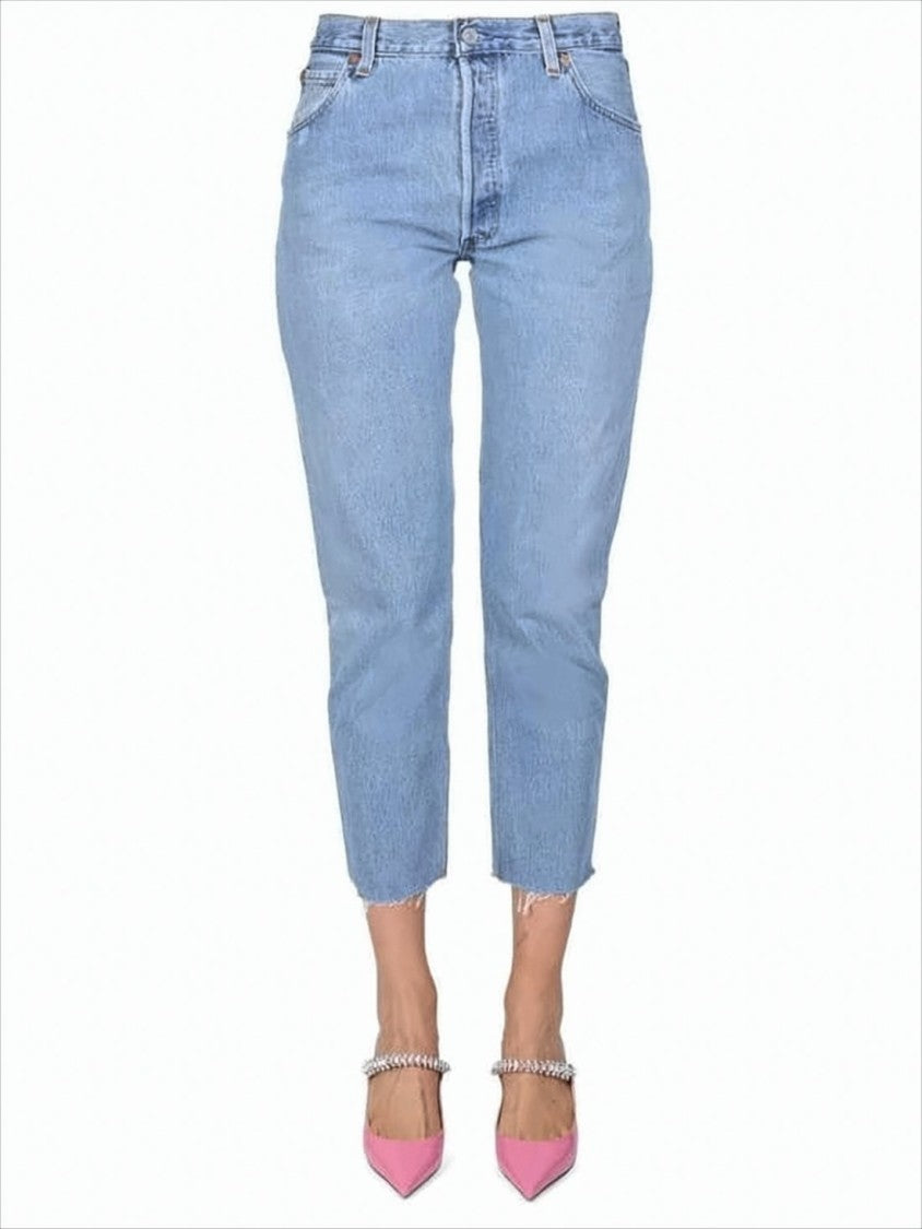 Re/Done High-Waisted Light Blue Denim Jeans With Raw Hem