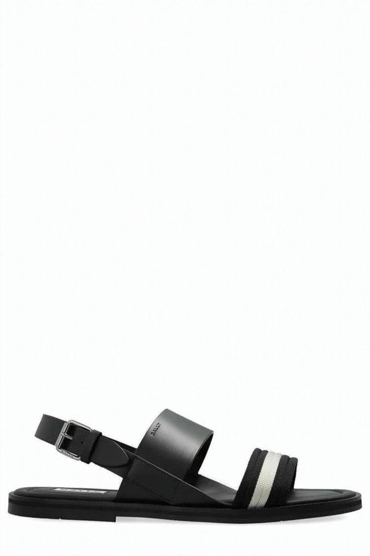 Bally Black Leather And Fabric Sandal With Adjustable Ankle Strap