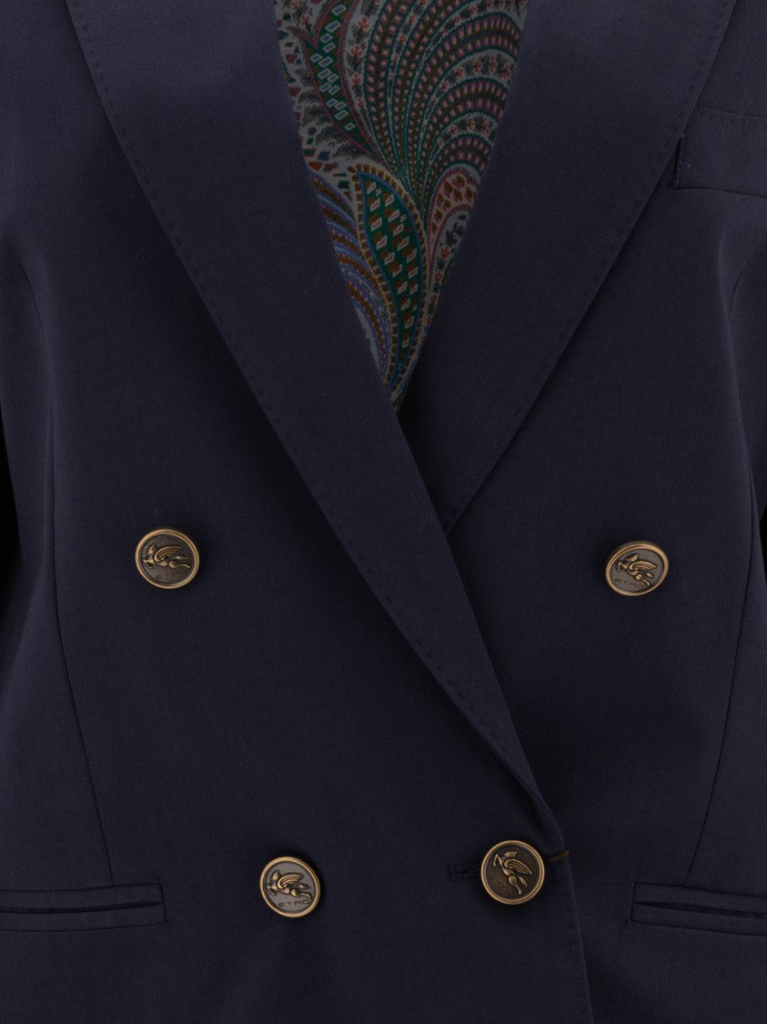 Etro Double-Breasted Cotton-Elastane Jacket With Paisley Lining
