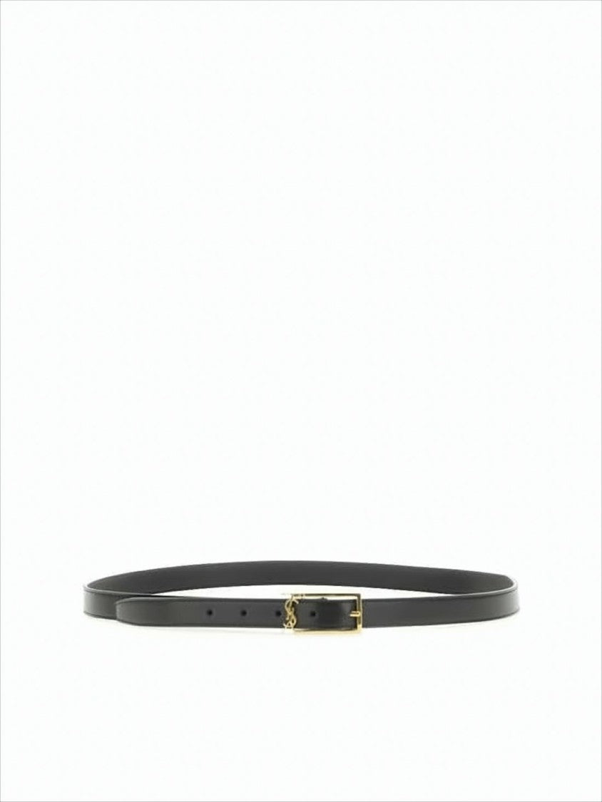 Saint Laurent Refined Black Calfskin Belt With Polished Gold-Tone Buckle