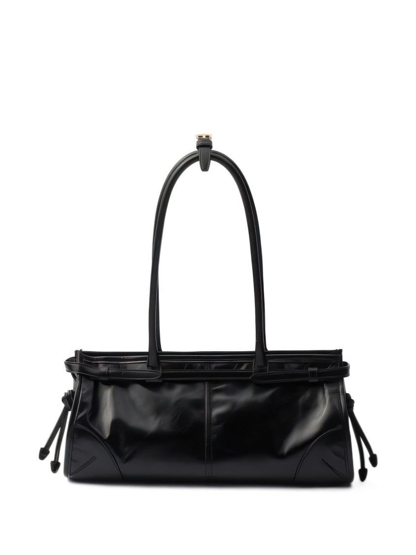 Prada Black Tote Bag With Triangular Logo Plate