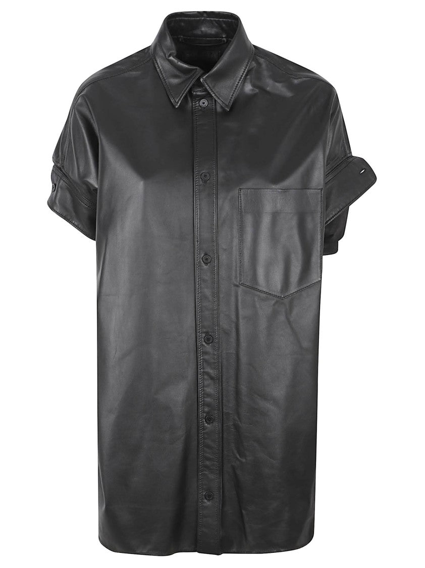 Balenciaga Glossy Black Lamb Leather Shirt Dress With Classic Collar