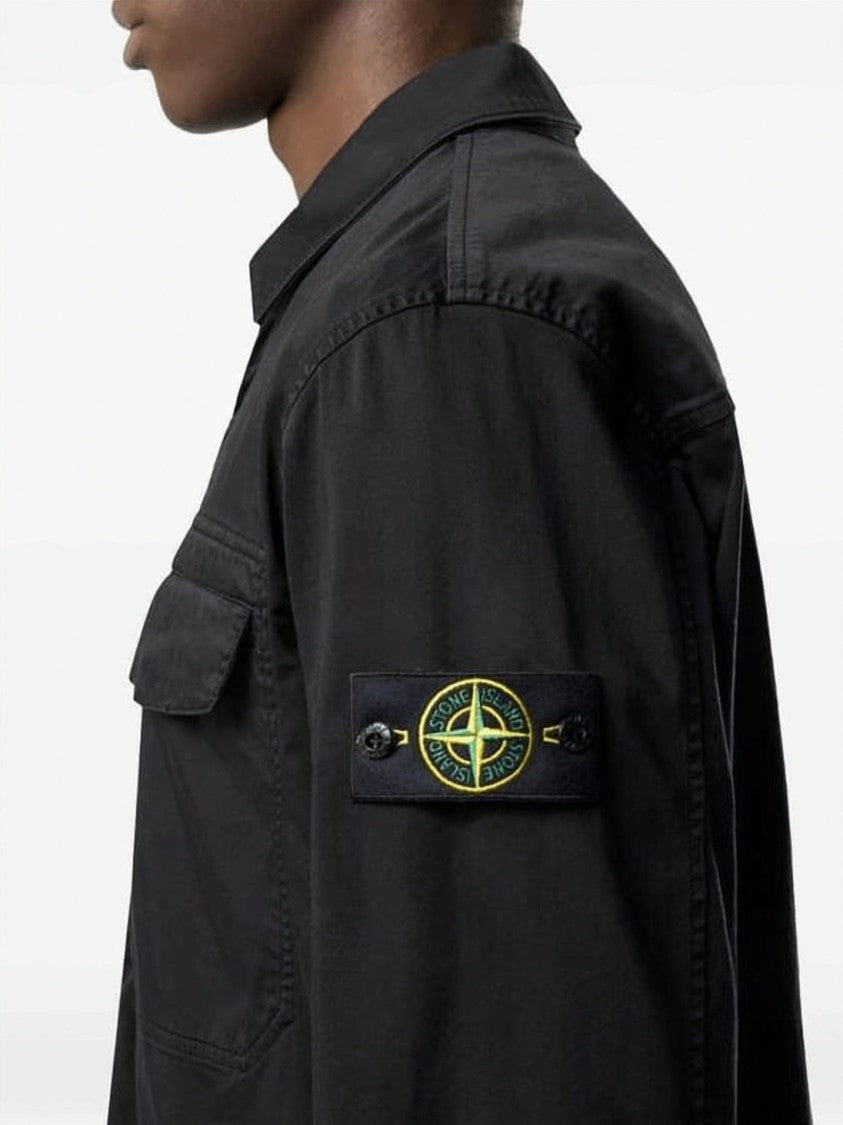 Stone Island Minimalist Black Casual Jacket With Branded Patch
