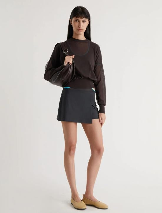 Paloma Wool Semi-Sheer Brown Sweater With Gathered Waist And Cuffs