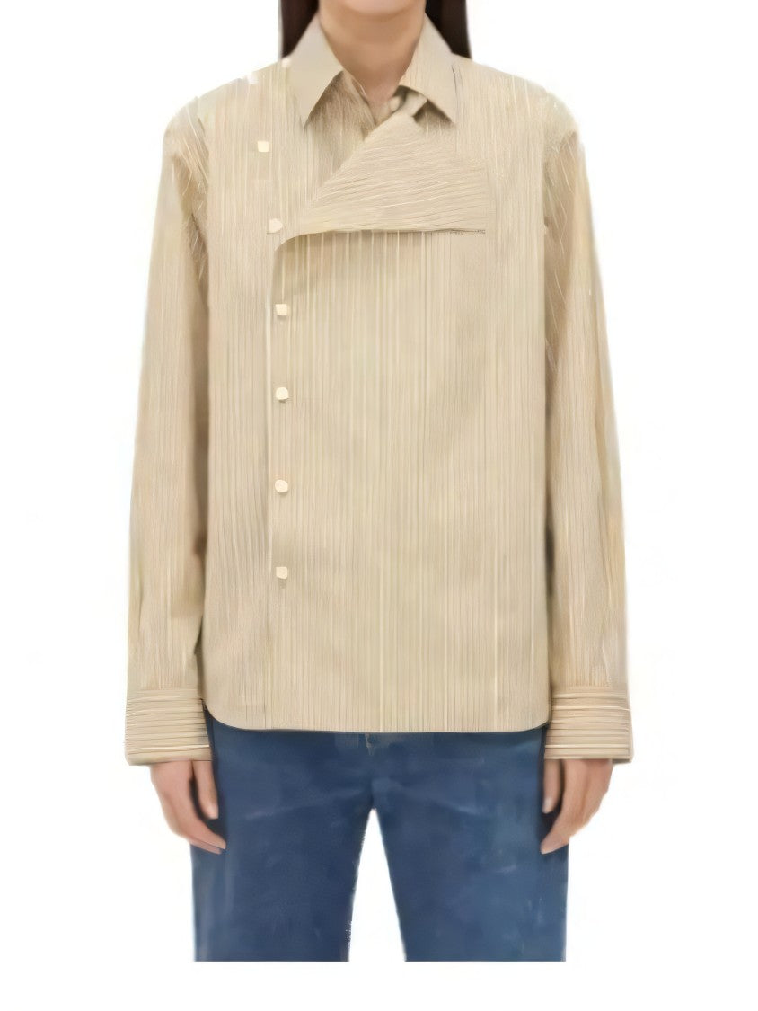 Bottega Veneta Asymmetrical Folded Collar Blouse With Buttoned Front