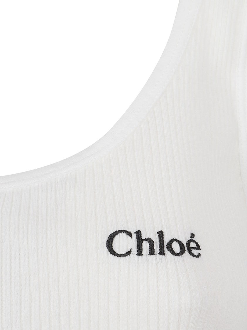 Chloé Sleeveless Ribbed Tank Top With Scoop Neckline And Embroidered Logo