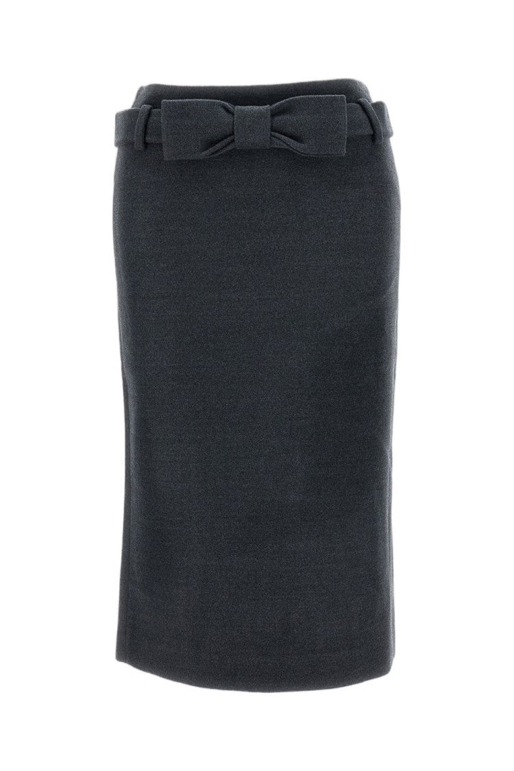 Shushu/Tong Grey Bow Trimmed High-Rise Wool Pencil Skirt