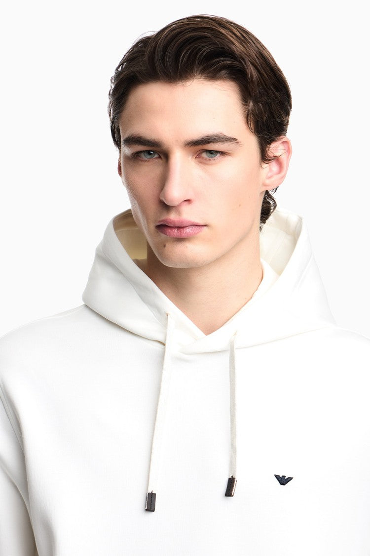 Emporio Armani White Cotton-Blend Logo Hoodie