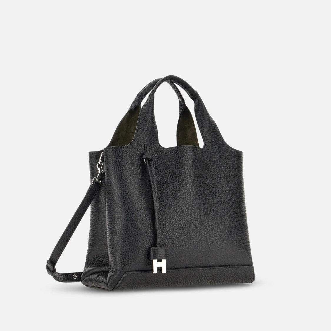 Hogan Structured Black Leather Shopping Bag