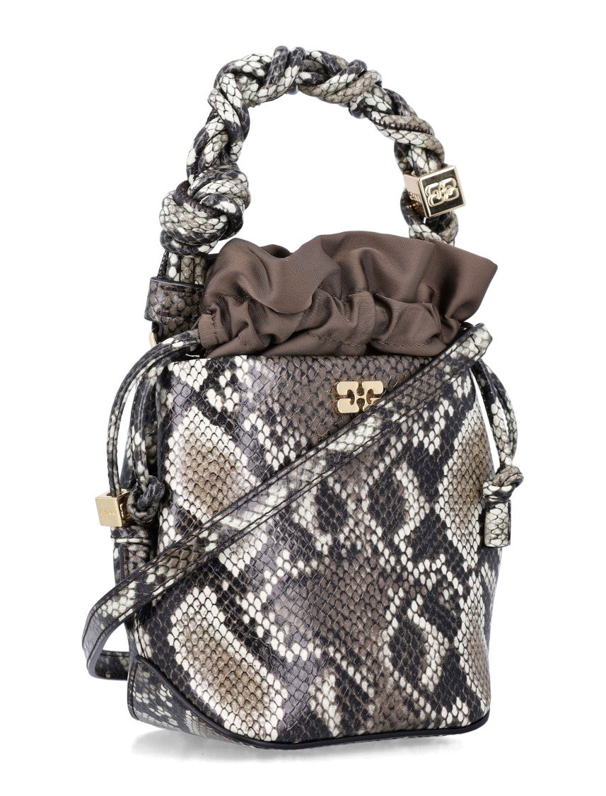 Ganni Bou Snakeskin-Embossed Bucket Bag