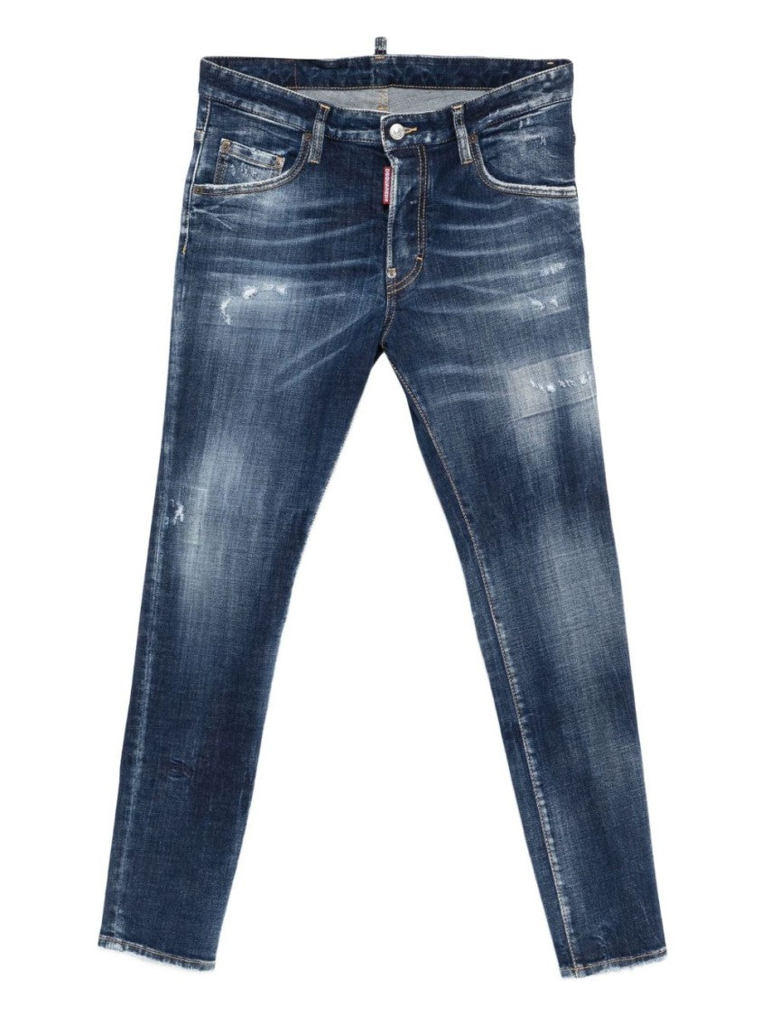 Dsquared2 Navy Blue Distressed Skater Jeans With Five-Pocket Design