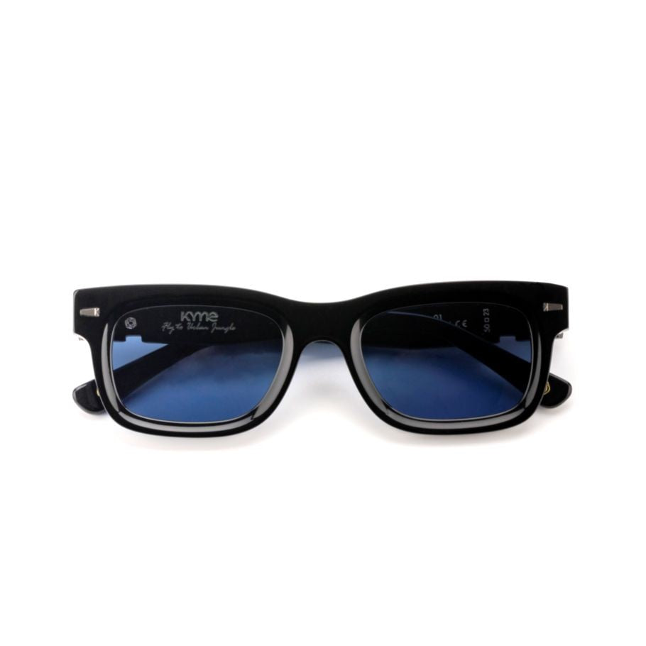Kyme Jedi1 Bold Rectangular Frame Sunglasses With Deep Blue Lenses