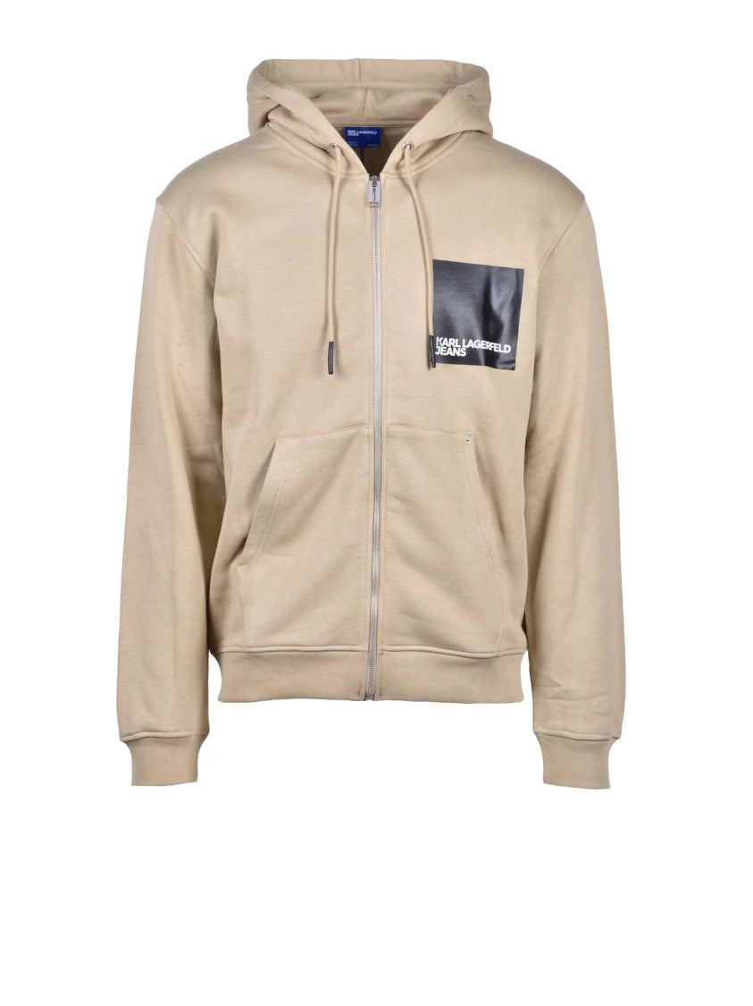 Karl Lagerfeld Beige Zip-Up Crewneck Sweatshirt