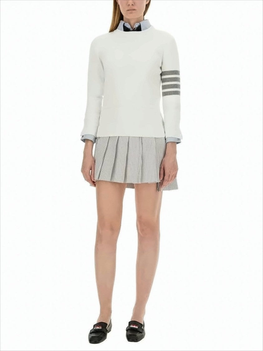 Thom Browne Pleated Mini Skirt With Vertical Stripes And Structured Waistband