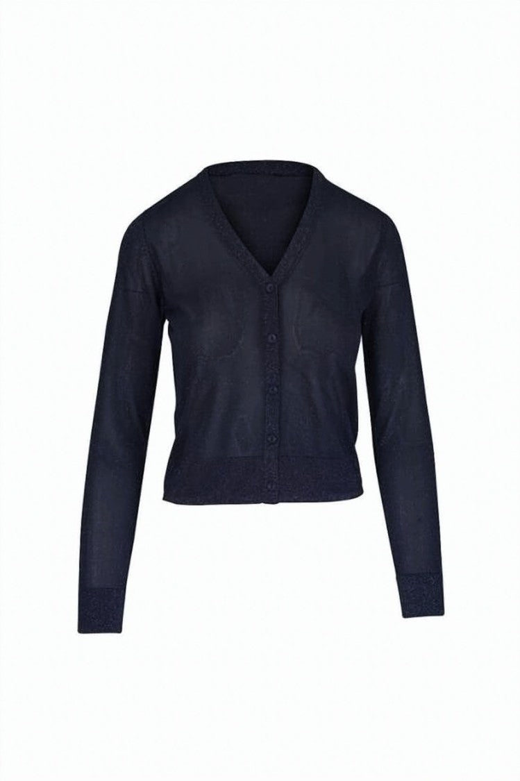 Auralee Cropped Black Cardigan With Deep V-Neckline