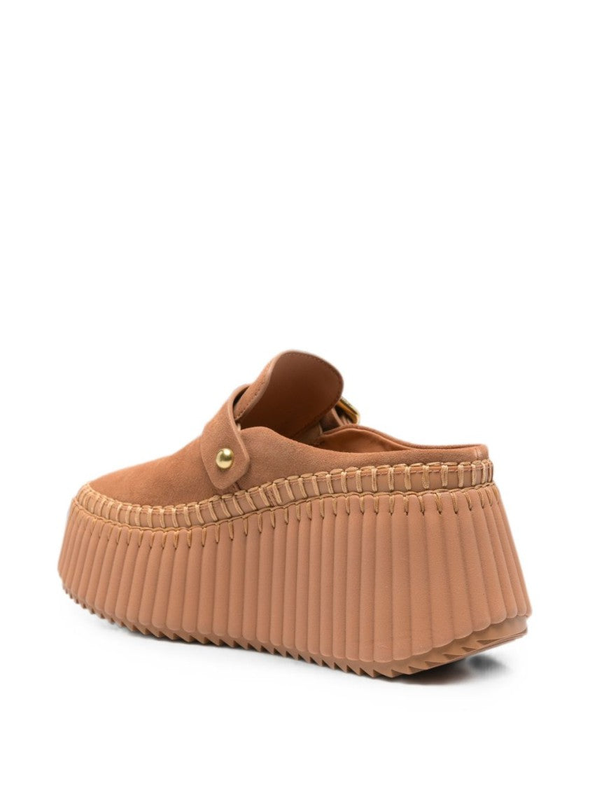 Chloé White Slip-On Mule Ridged Platform Flats