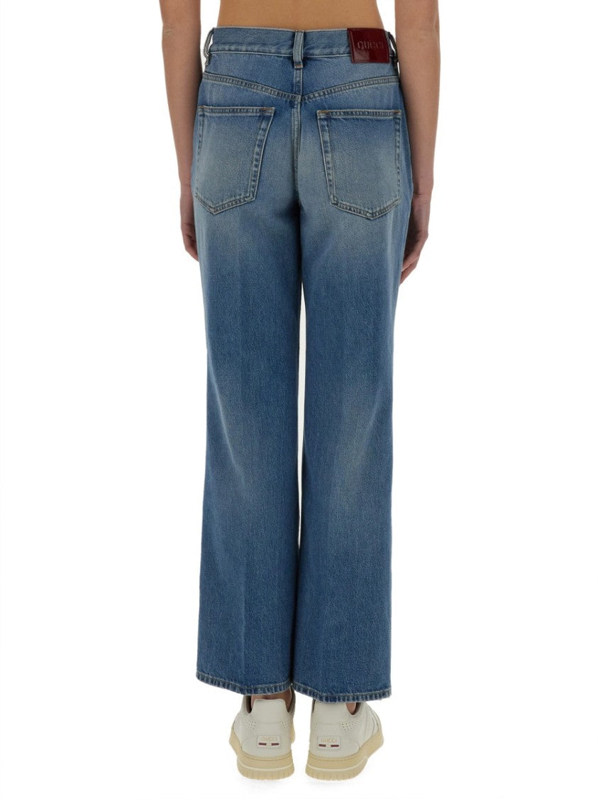 Gucci Straight-Leg Denim Pants With Iconic Logo Label