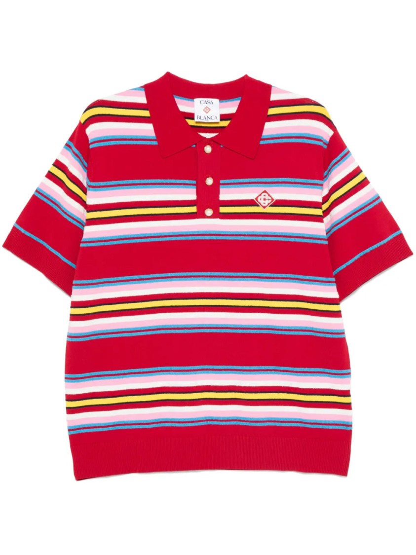 Casablanca Dark Red Striped Polo Shirt