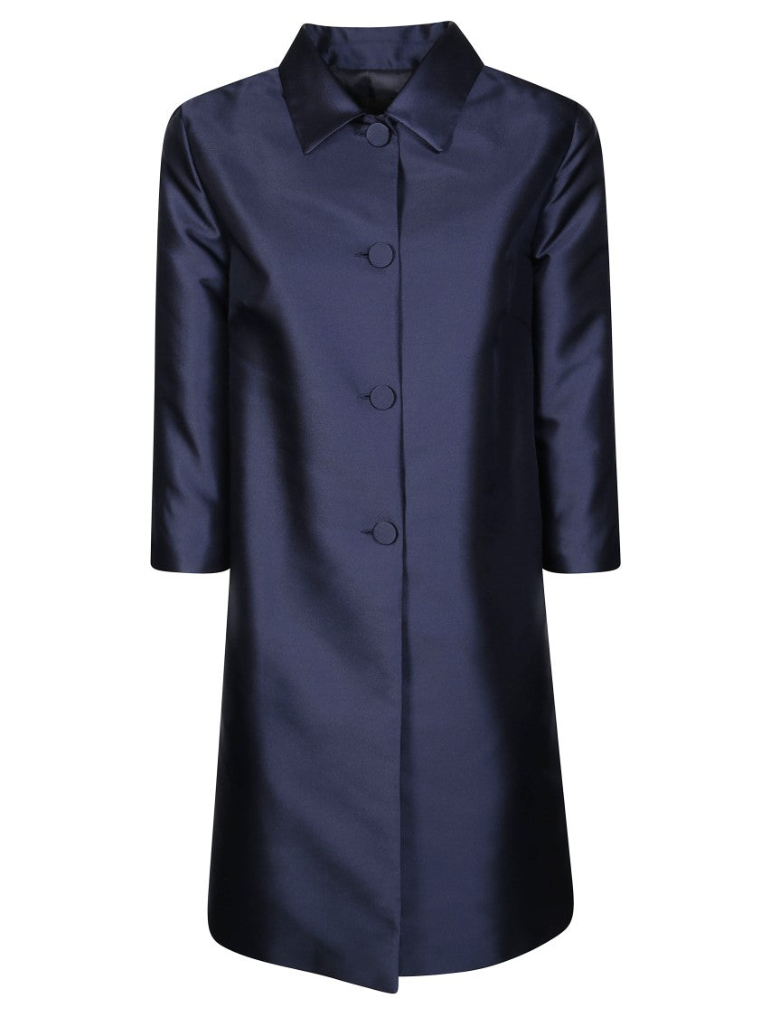 F.It Blue Satin Finish Flared Coat