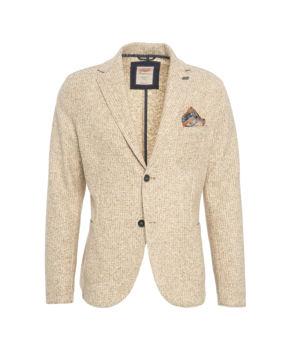 Bob Structured Beige Checkered Blazer With Elegant Lapel
