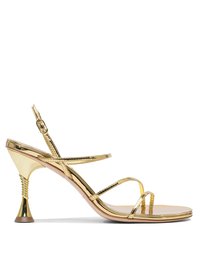Studio Amelia Trumpet-Heel Leather Sandals With Shimmering Finish