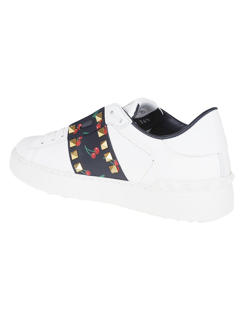 Valentino Garavani Rockstud Untitled Calfskin Sneakers With Cherry Motif