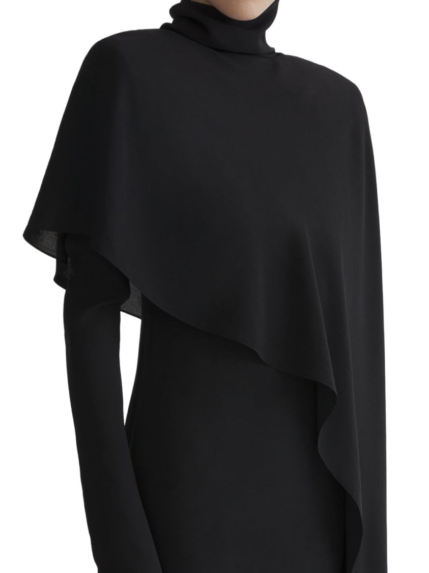 Mugler Black Asymmetric Overlay Roll Neck Dress
