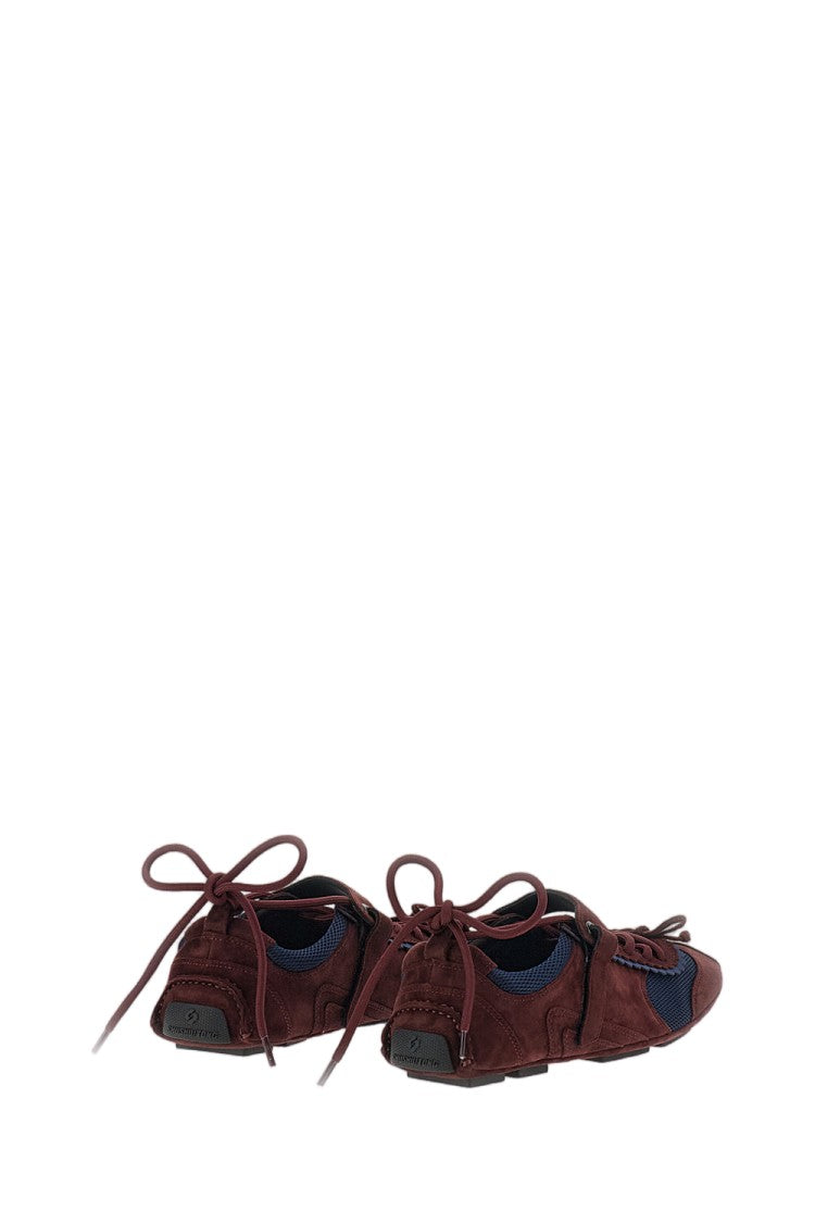 Shushu/Tong Burgundy/Blue Suede Mesh Ballerina Flat Shoes