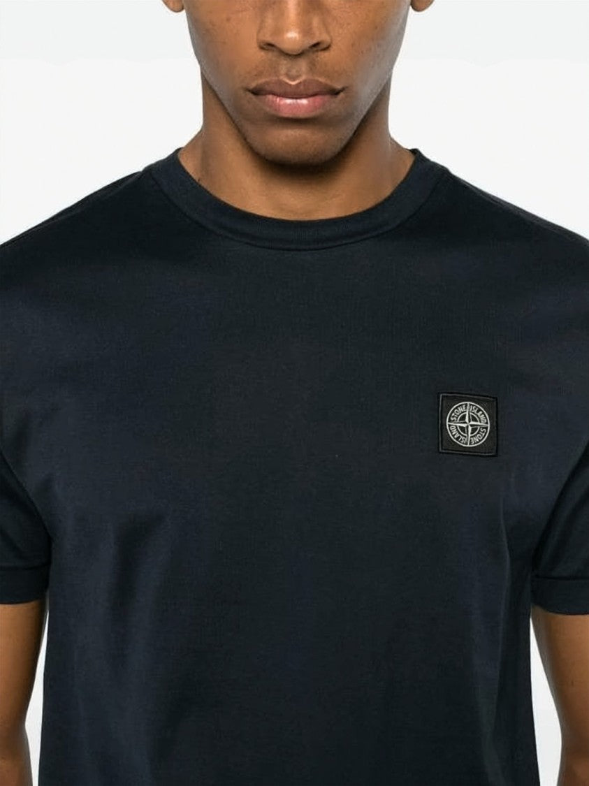Stone Island Minimalist Black Crew Neck T-Shirt With Patch Logo