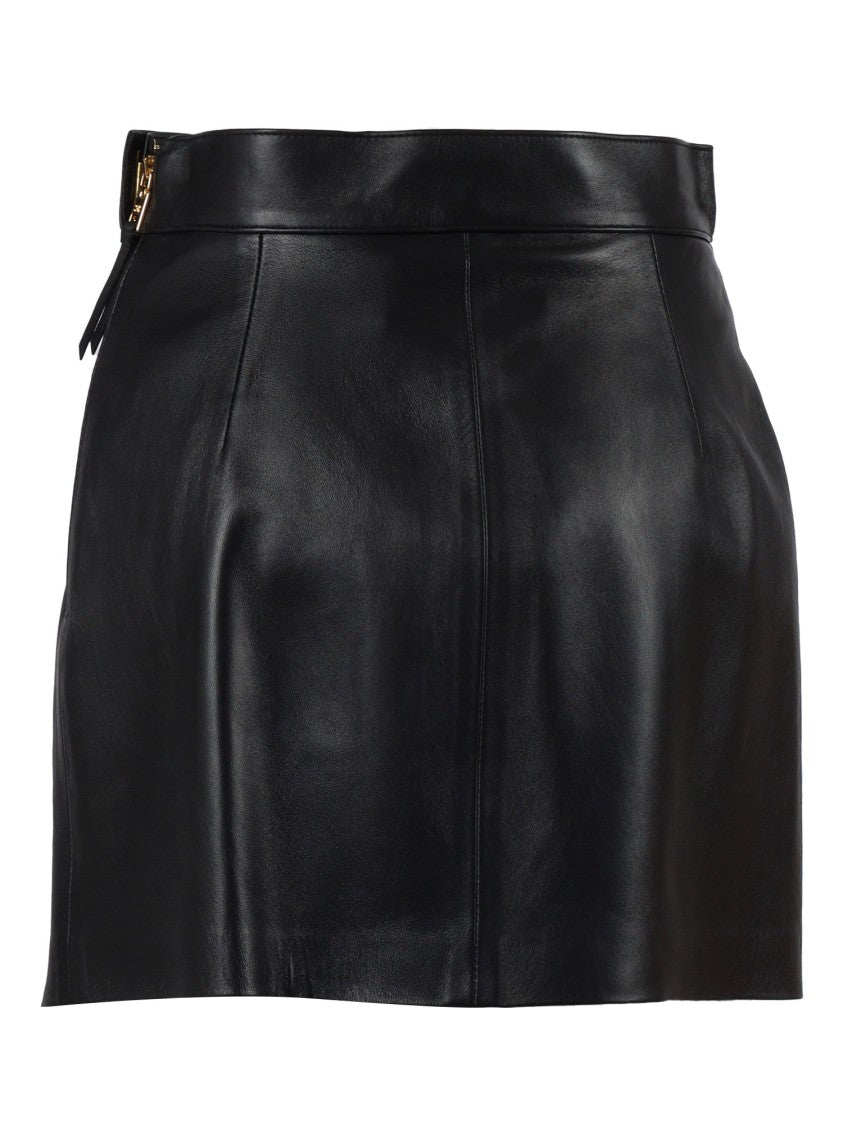Elisabetta Franchi Fitted Black Sheepskin Skirt With Subtle Wrap Design