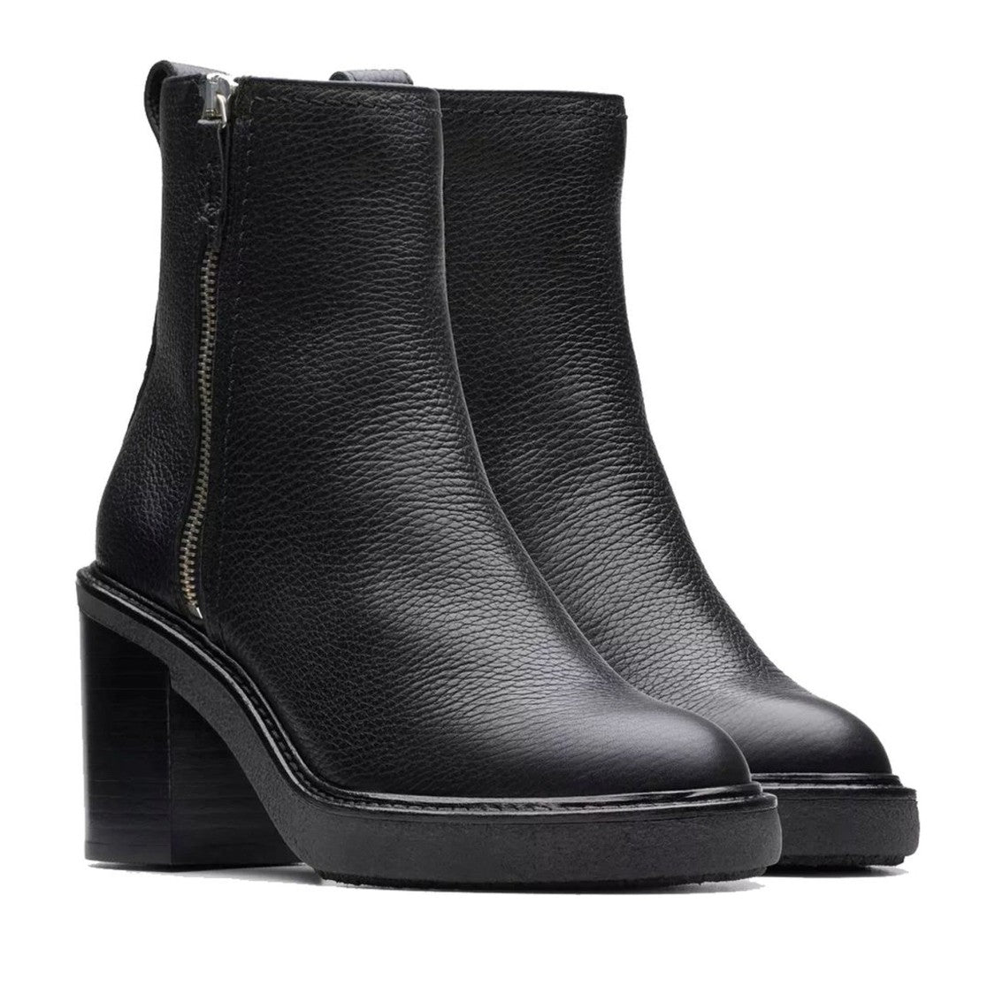 Clarks Black Cassiano Textured Leather Block Heel Boots