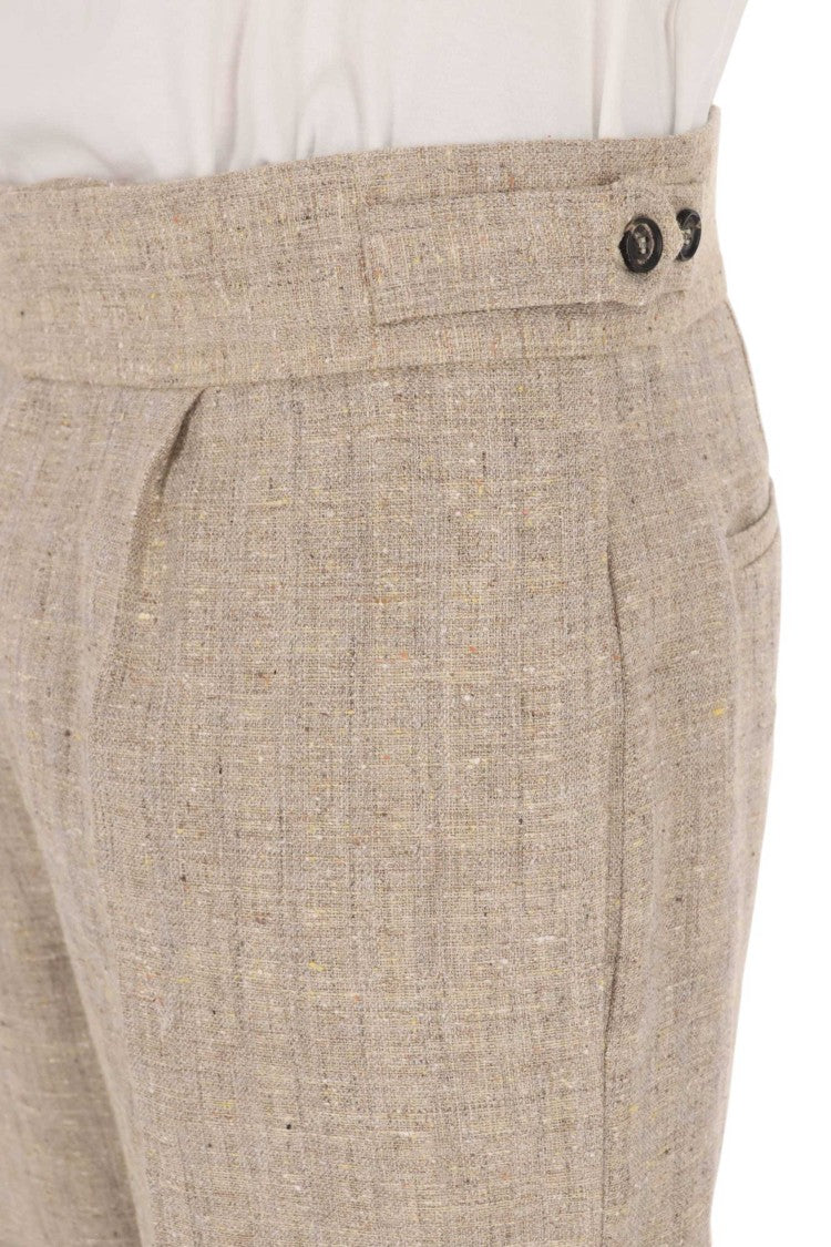 Ballantyne Linen-Silk Banded Waist Straight-Leg Pants