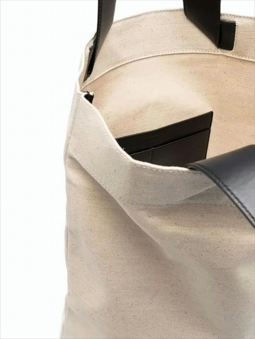 Jil Sander Spacious Natural Fabric Tote With Leather Handles