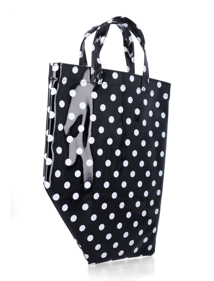 Comme Des Garçons Glossy Black Tote Bag With Polka Dot Design