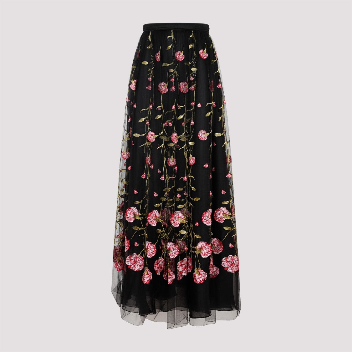 Giambattista Valli Black Rose Polyester Midi Skirt