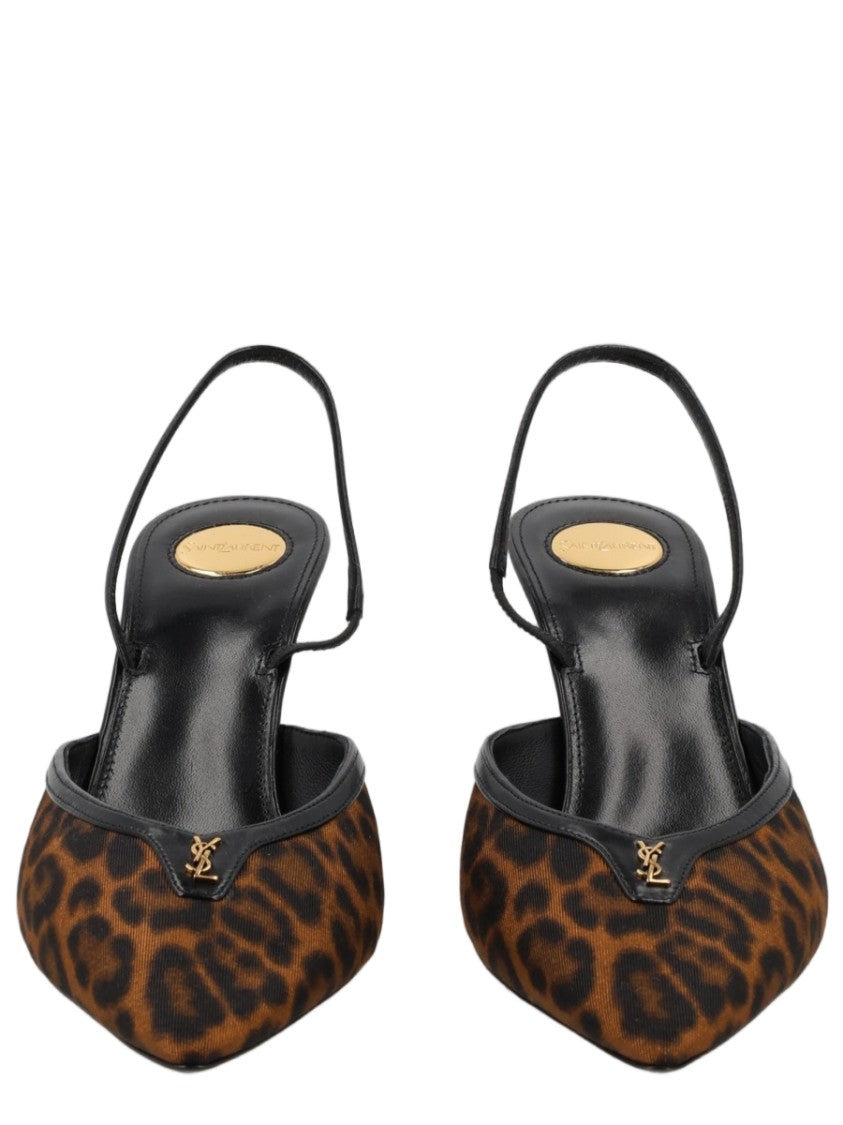 Saint Laurent Folie Gros-Grain Leopard Slingback Pumps