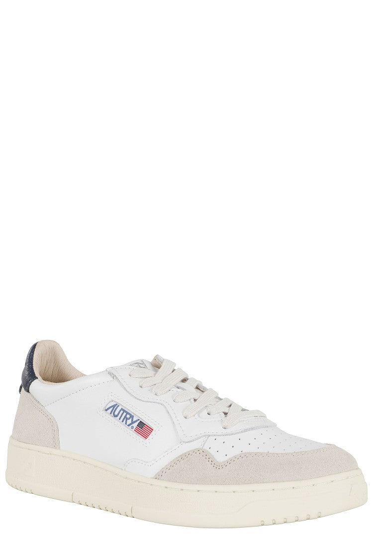 Autry White Blue Medalist Low Suede Accents Leather Sneakers