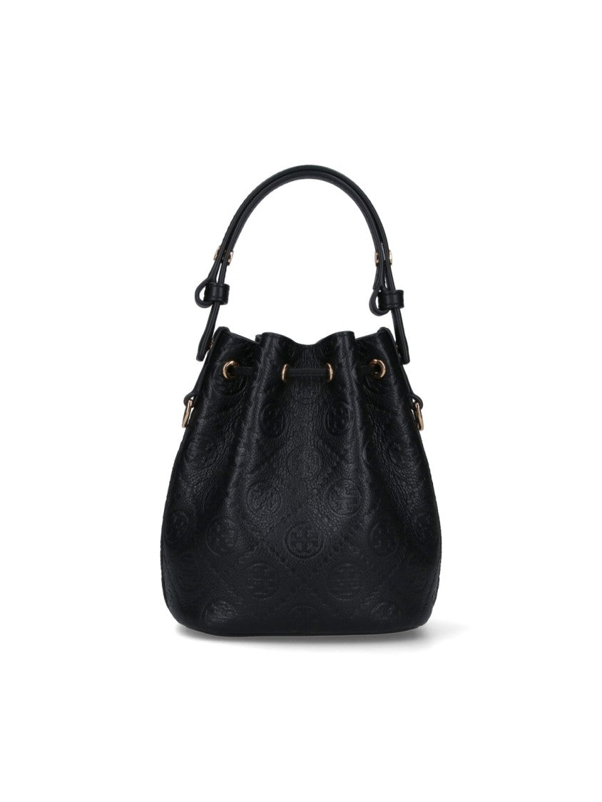 Tory Burch T Monogram Bucket Bag In Black Calf Leather